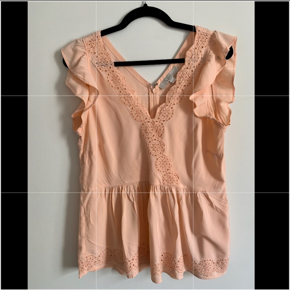 LOFT eyelet peplum top, peach, size 10